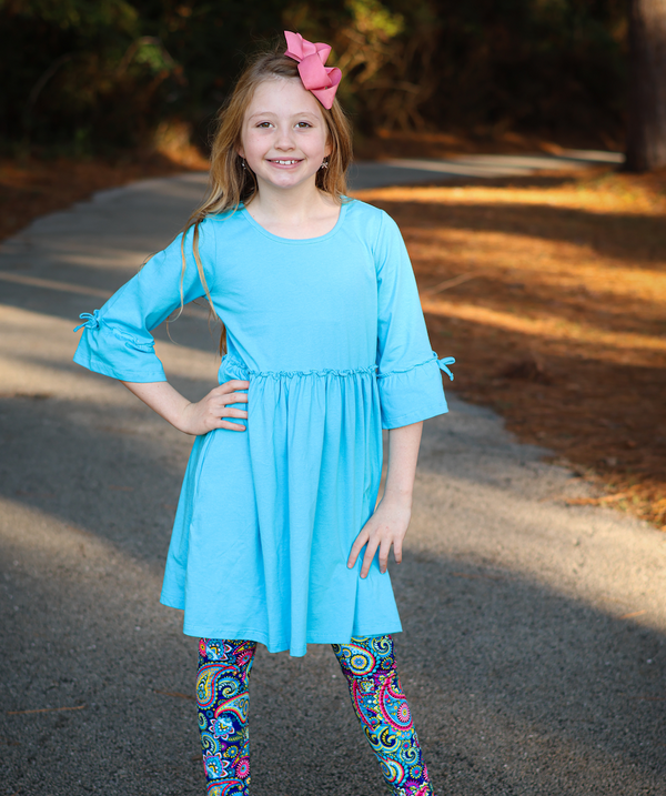 Millie Loves Lily Girls Turq And Dk Purple Dress And Printed Leggings Set,4-PCS