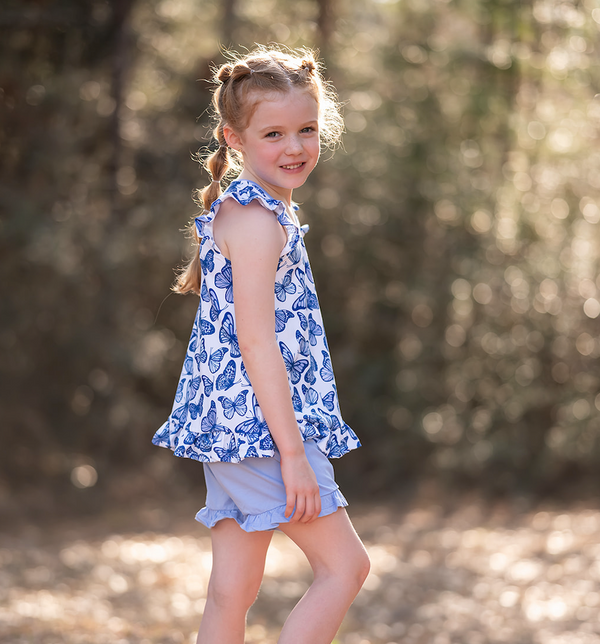 Millie Loves Lily Girls Periwinkle Butterfly Printed Top and Solid Short Set,2-PCS