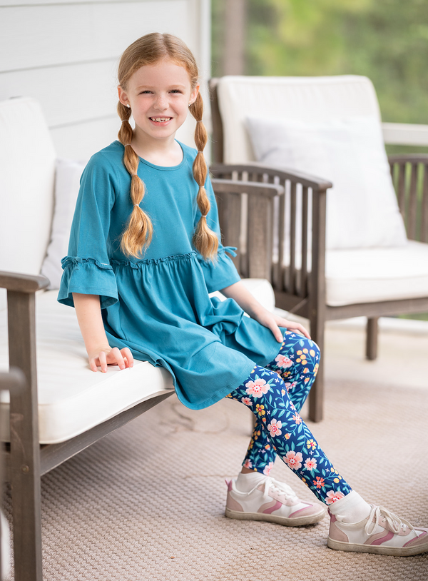 Millie Loves Lily Girls Teal and Yellow Dress & Legging Set