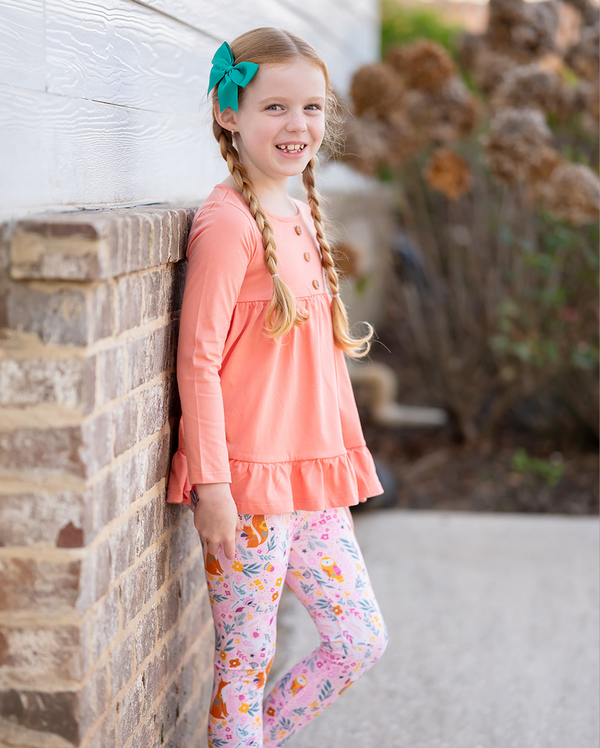 Millie Loves Lily Girls Coral Fox and Nile Blue Floral Top & Legging Set