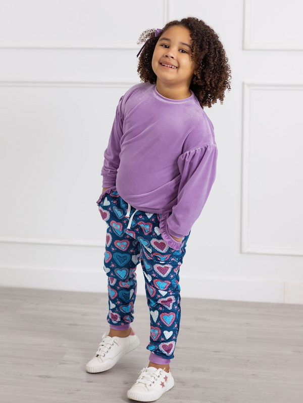 Purple Velour Sweatshirt & Velour Nave of Heart Joggers