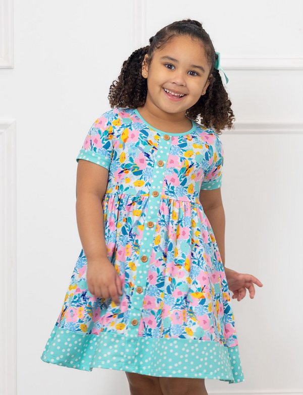 Mint Floral Button-Up A-Line Dress