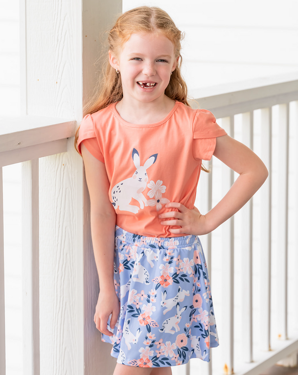 Coral Tulip-Sleeve Top & Bunny Meadow Skort
