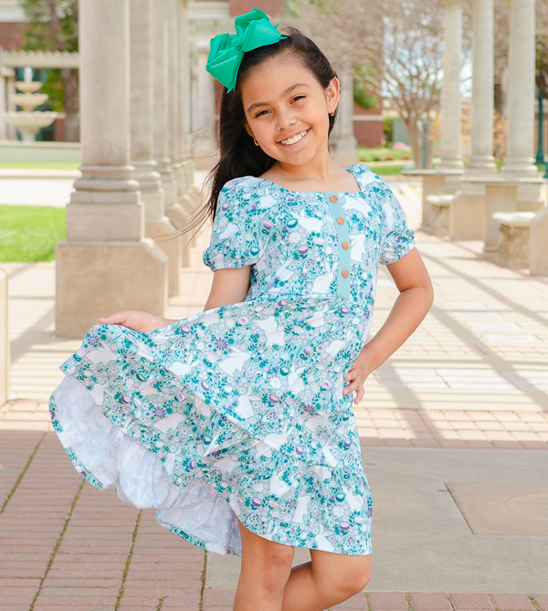 Sage Bunny Fields Ruffle-Hem Dress