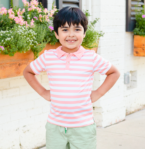 Coral Stripe Polo