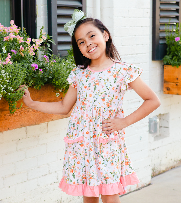 Coral Audrey Floral Patch-Pocket Dress