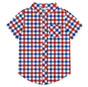 Kids Blue & Red Check Short-Sleeve Button-Up