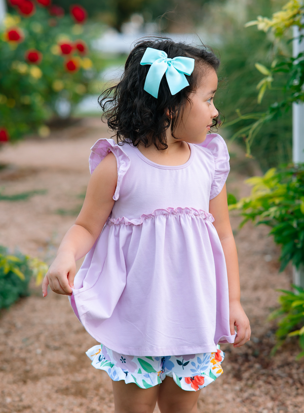 Kids Lilac Baby-Doll Top & Fiesta Floral Shorts