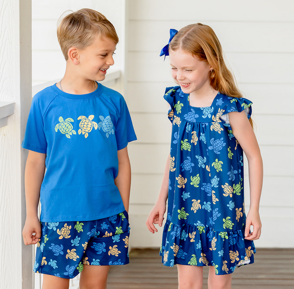 Blue Crewneck Tee & Turtle Trail Shorts