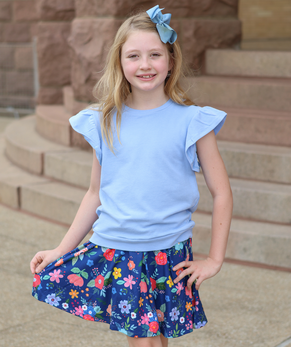 Periwinkle Fr Terry Top & Four Florals Skort