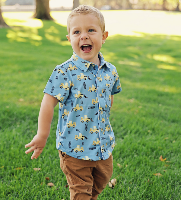 Kids Lt.Blue Truck Short-Sleeve Button-Up