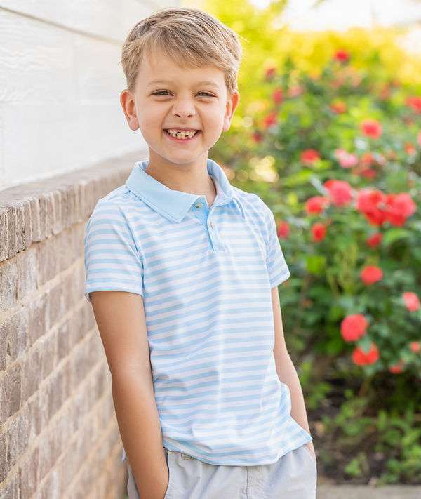 Ice Blue & White Stripe Polo