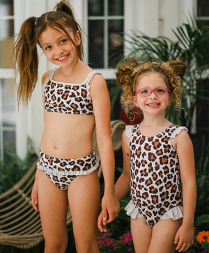 Cream Skin Leopard Ruffle-Accent One-Piece