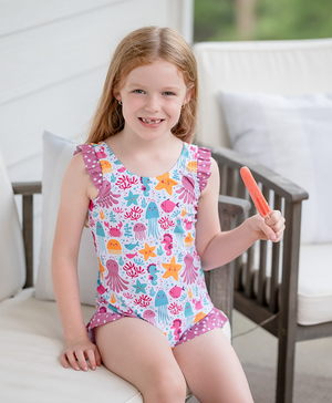 White Ocean Wonder Ruffle-Accent One-Piece