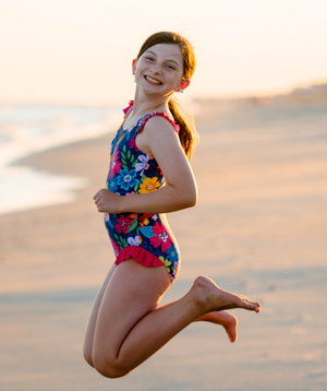 Navy Adele Floral Ruffle-Accent One-Piece