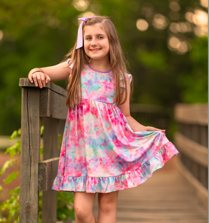Lilac Candy Tie-Dye Angel-Sleeve Dress