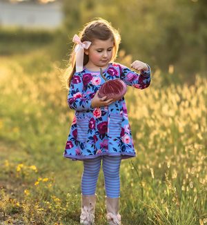 Millie Loves Lily Girls Periwinkle Rose Floral 2 Pocket Dress & Legging Set