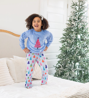 Kids Periwinkle Velour Sweatshirt & Tree Farm Flare Leggings