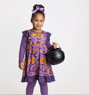 Millie Loves Lily Girls Purple Halloween Dress & Matching Leggings Set