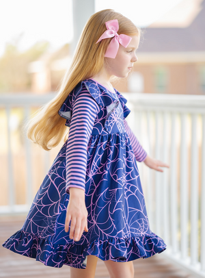 Kids Violet Spider Web Angel-Sleeve Dress