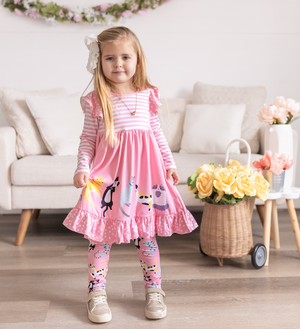Pink Kitty Lounge Angel-Sleeve Dress & Leggings