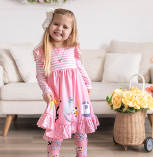 Pink Kitty Lounge Angel-Sleeve Dress & Leggings