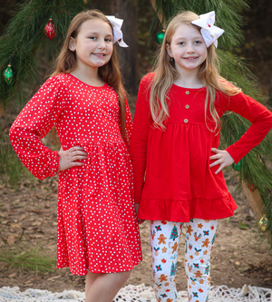Kids Red Polka Dot Long-Sleeve Dress