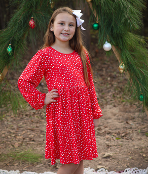 Kids Red Polka Dot Long-Sleeve Dress