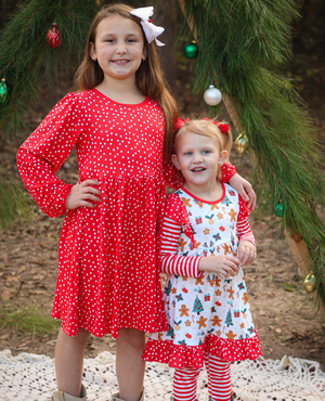 Kids Cream Gingerbread Christmas Angel-Sleeve Dress & Stripe Leggings