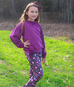 Kids Plum Velour Sweatshirt & Selma Floral Joggers