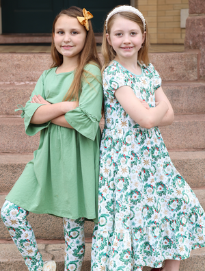 Kids Cream Christmas Wreaths Midi-Length Hi-Low Dress