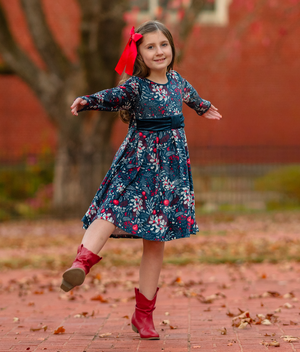 Midnight Holiday Folly Velour Bow-Waist Dress
