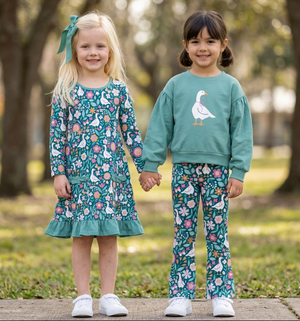 Kids Nile Blue Ducks Patch-Pocket A-Line Dress