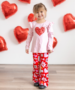 Light Pink Ruffle Heart Hi-Low Top & Red Hearts Leggings