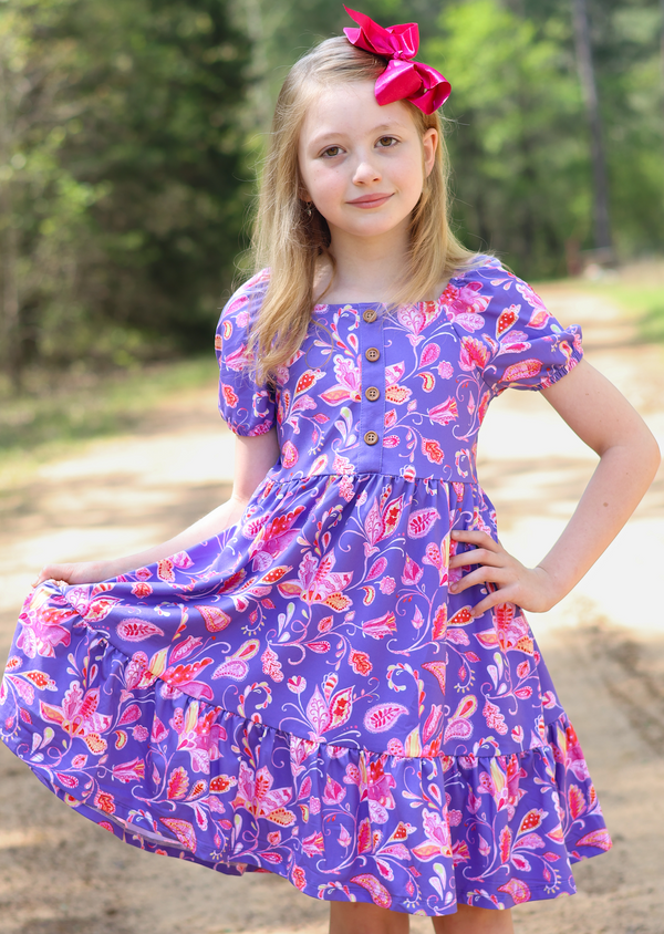 Purple Polly Paisley 3-Tier A-Line Dress