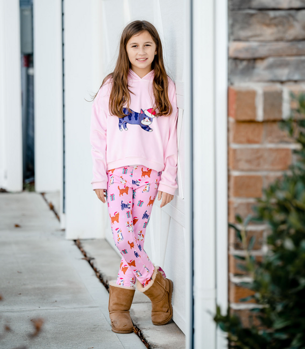 Light Pink Velour Hoodie & Christmas Forest Flare Leggings