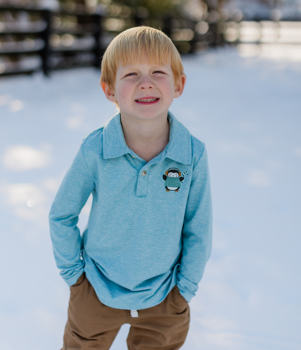 Nile Blue Heather Penguin Skate Long-Sleeve Polo