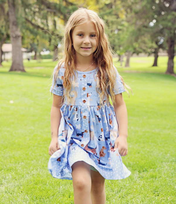 Kids Periwinkle Dog Park Button-Up A-Line Dress