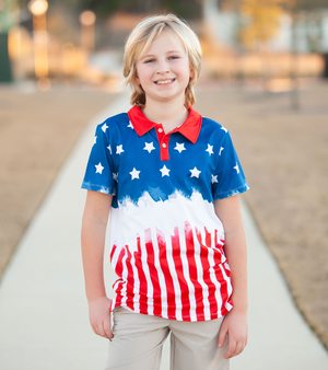 Millie Loves Lily Boys American Flag Patriotic Short Sleeve Polo Shirt