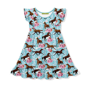 Aqua Horses & Poppies Angel - Sleeve Dress - Millieloveslily.com