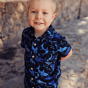 Black Pacific Shark Short - Sleeve Button - Up - Millieloveslily.com