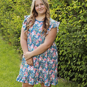 Blue Eva Floral Angel - Sleeve Dress - Millieloveslily.com