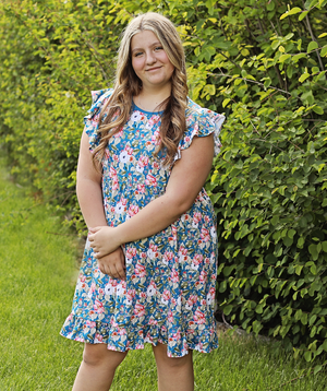 Blue Eva Floral Angel - Sleeve Dress - Millieloveslily.com