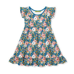 Blue Eva Floral Angel - Sleeve Dress - Millieloveslily.com