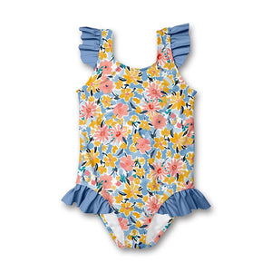 Blue Floral Filigree Ruffle - Accent One - Piece - Millieloveslily.com