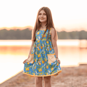 Blue Lemon Drop Sleeveless Pocket A - Line Dress & Stripe Shorts - Millieloveslily.com