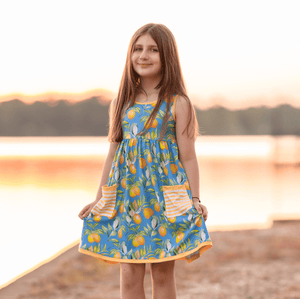 Blue Lemon Drop Sleeveless Pocket A - Line Dress & Stripe Shorts - Millieloveslily.com