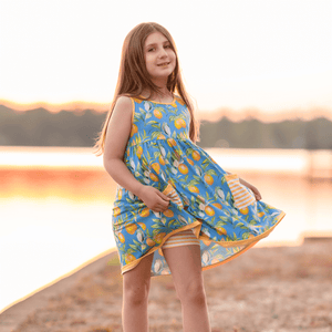 Blue Lemon Drop Sleeveless Pocket A - Line Dress & Stripe Shorts - Millieloveslily.com