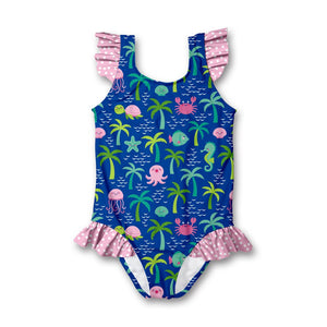 Blue Paradise Island Ruffle - Accent One - Piece - Millieloveslily.com