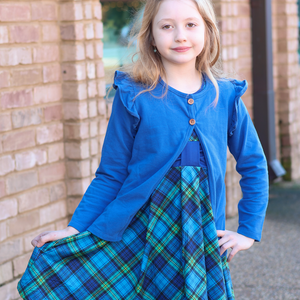 Blue Plaid Cap-Sleeve Dress & Cobalt Ruffle Cardigan - Millieloveslily.com